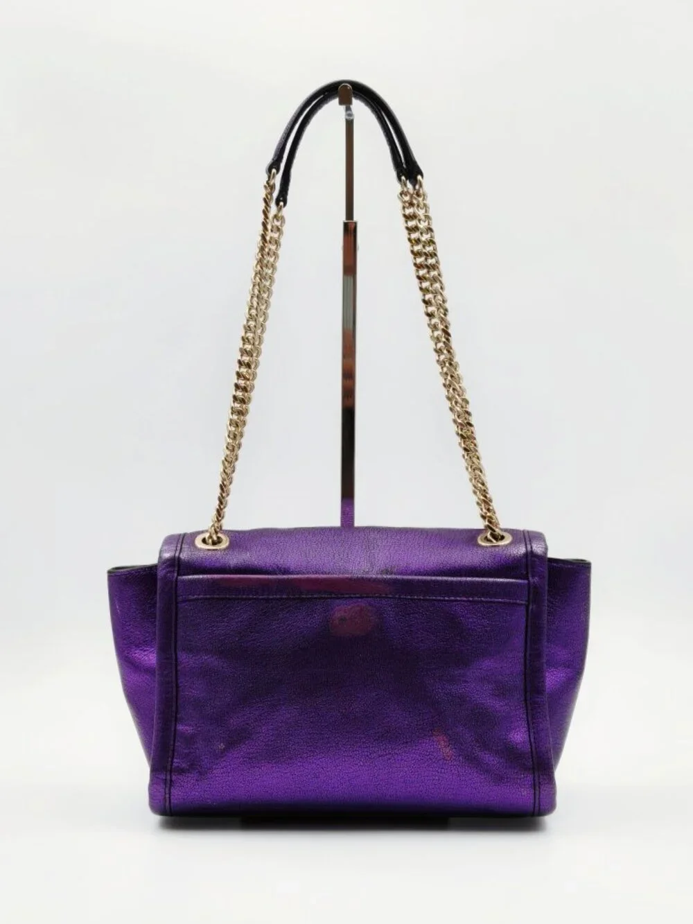 Coach Metallic Purple Leather Chain Shoulder Crossbody Bag Gold Hardware